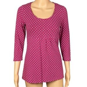 BODEN pink with cream small polka dots, empire waist t-shirt. Size 6. EUC